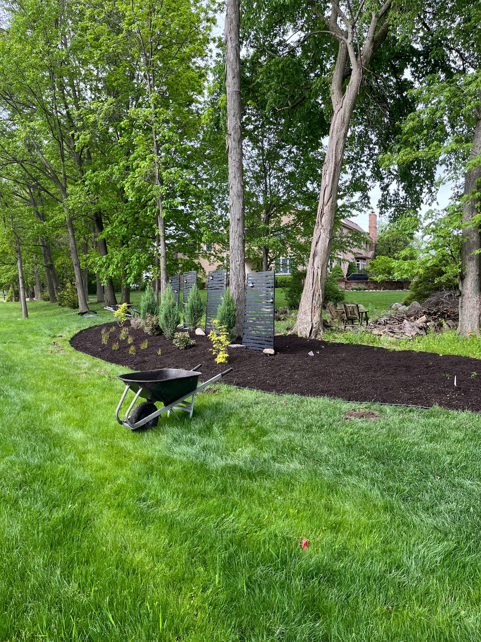Freshly finished mulch landscape bed